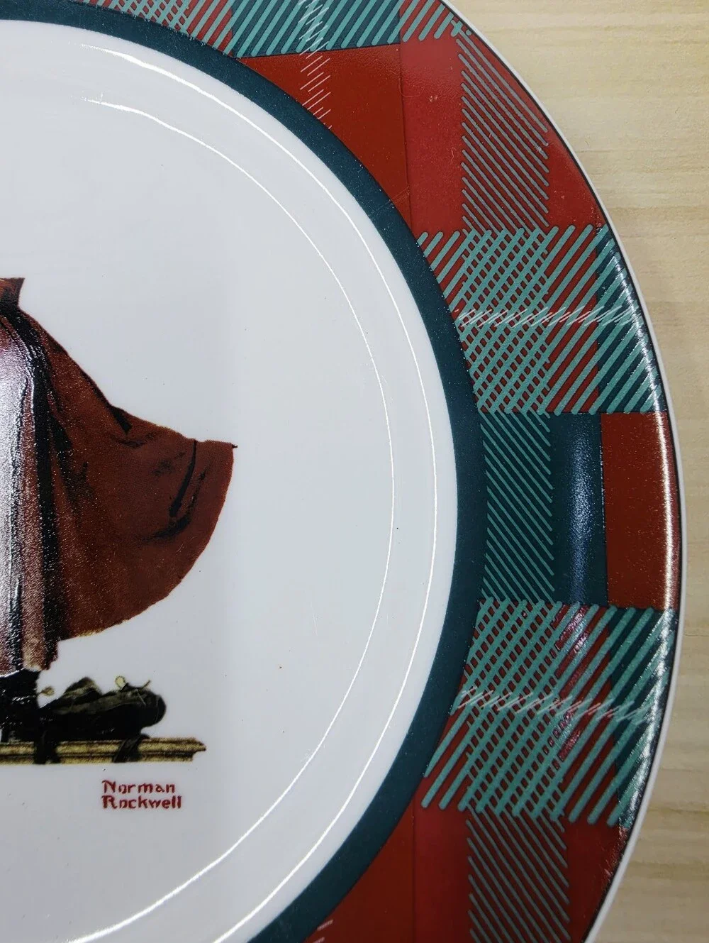 Saturday Evening Post Plaid Dinner Plate Norman Rockwell Collection Mistletoe